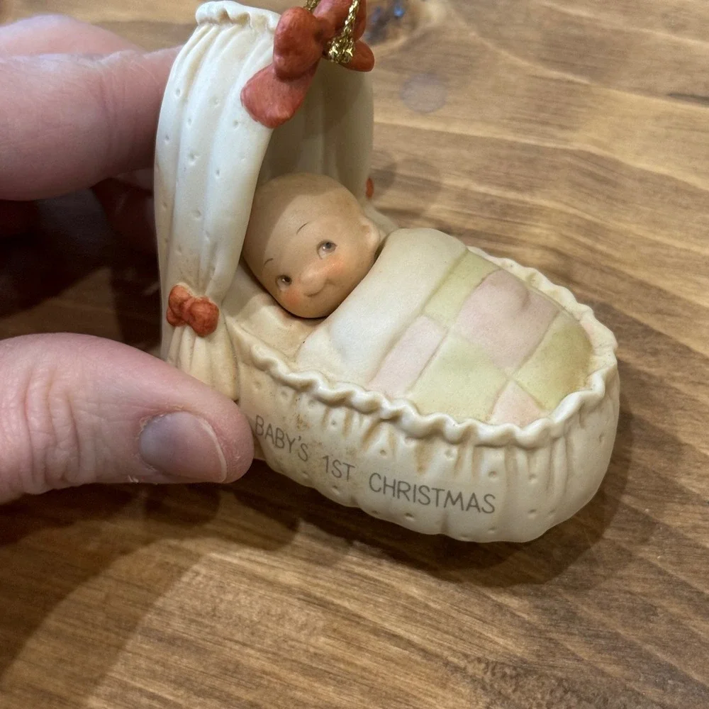 1989 Enesco Baby's First Christmas Porcelain Hanging‎ Ornament Lucie Attwell